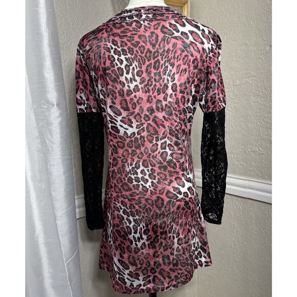 Lady Noir Leopard Rhinestone Motorcycle Top Blouse Embellished Red Size L - Picture 10 of 14